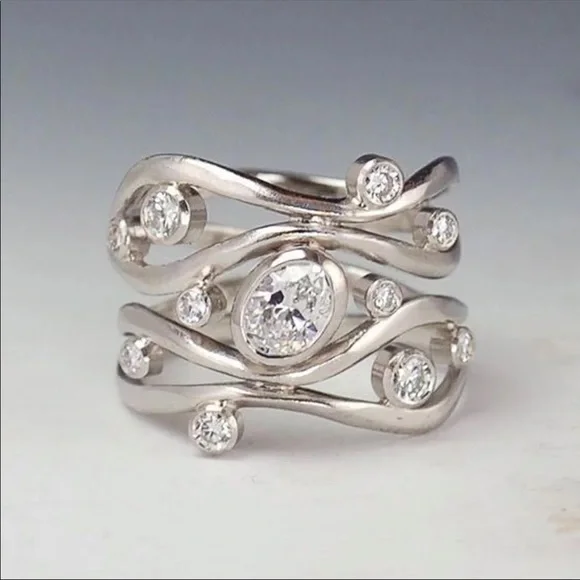 New Women’s 925 Silver MultiLayer Diamond Ring - Picture 2 of 2